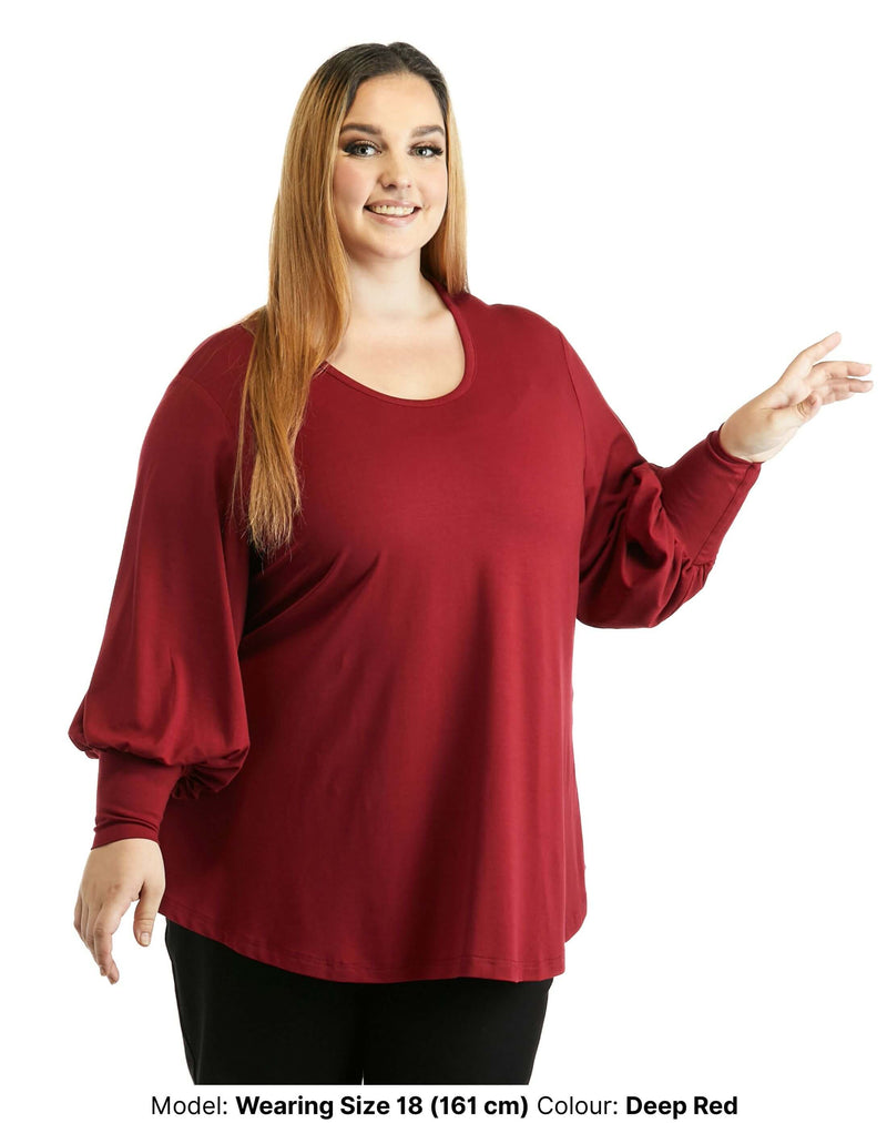 chasing springtime ethically made deep red plus size swing tee or top in soft high quality stretch rayon that’s cut for curves