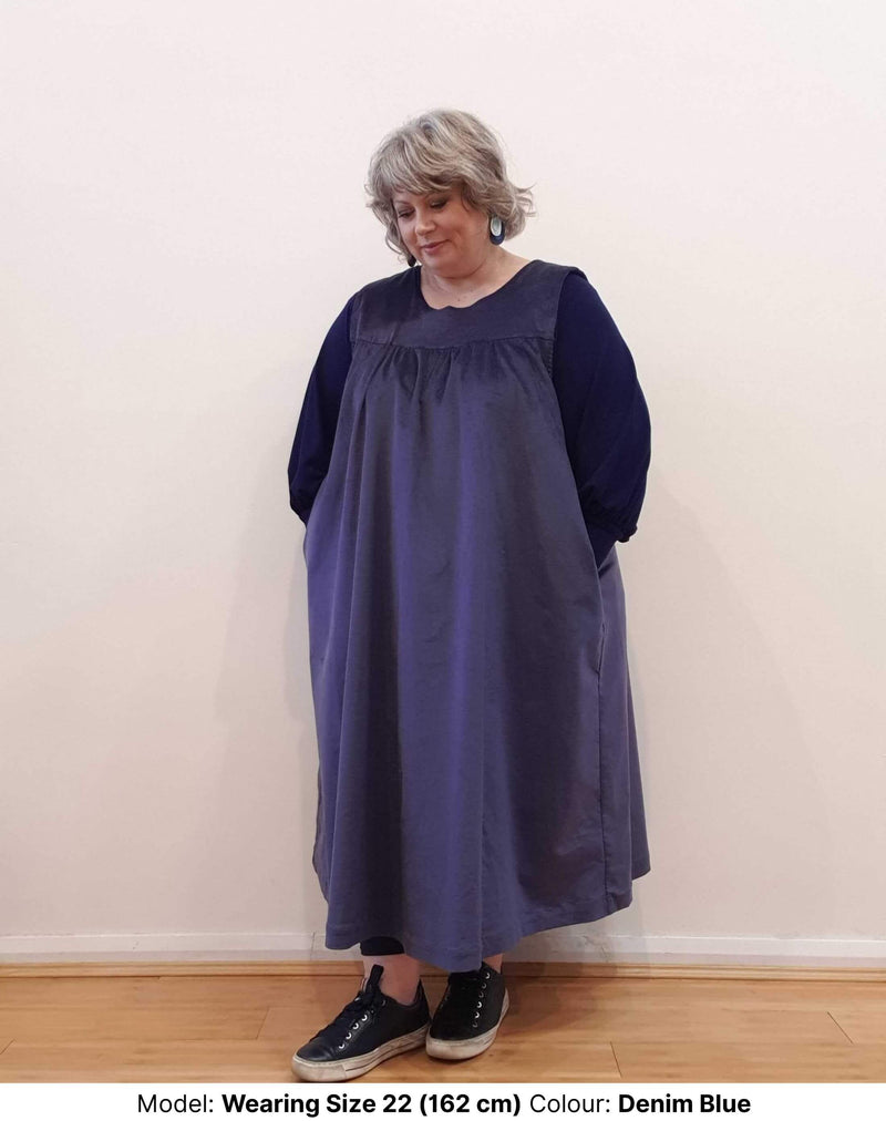 Plus size Denim blue corduroy cotton dress