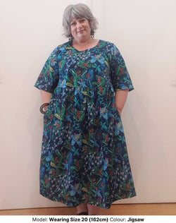 Plus size woman wearing pure cotton abstract floral  print dress