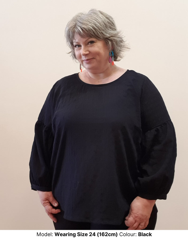 New Sparrow long sleeve plus size blouse in black cotton