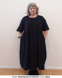 Black cotton elastane blend fabric Kitty Dress in plus size