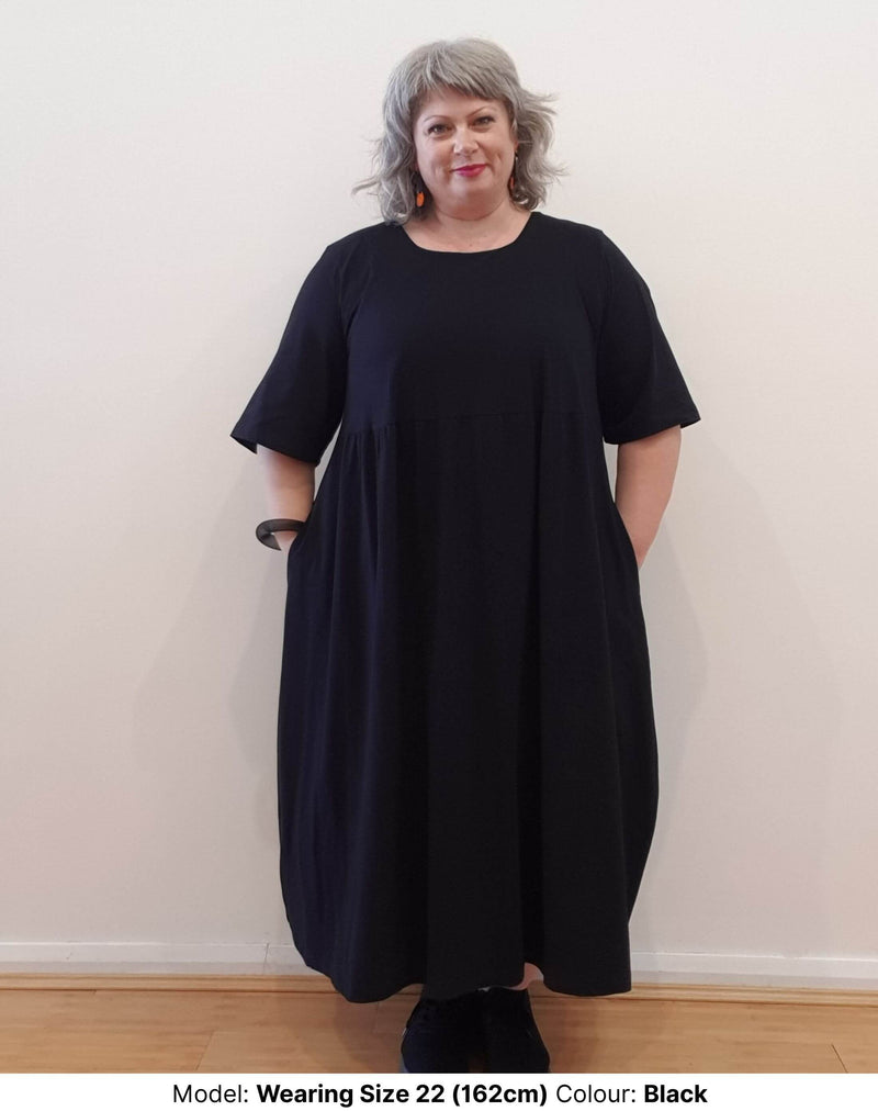 Black cotton elastane blend fabric Kitty Dress in plus size