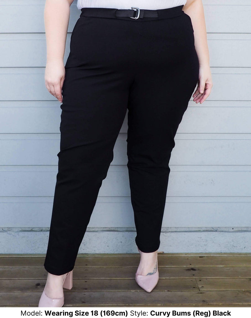 Plus size work pants in black, front view