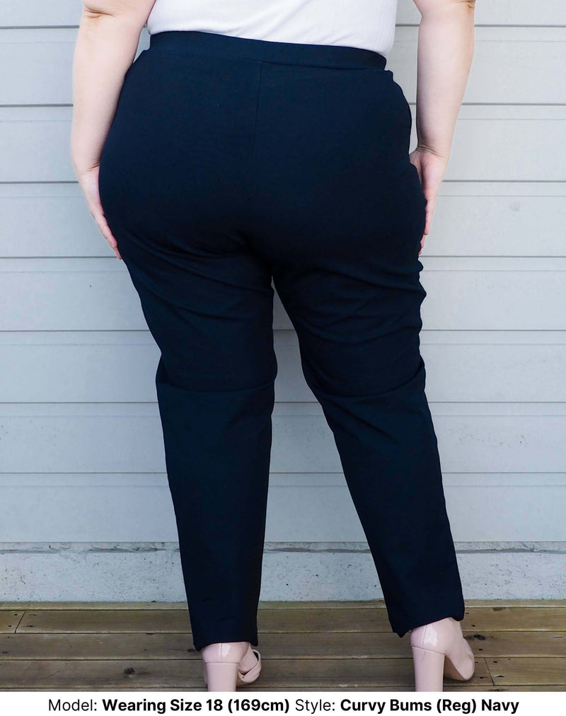 Plus size work pants in navy, back view