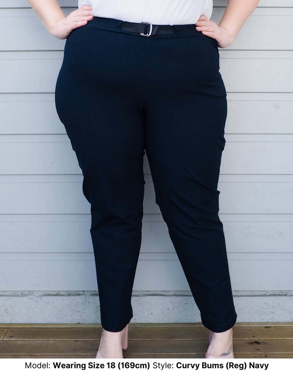 Plus size work pants in navy blue, front view