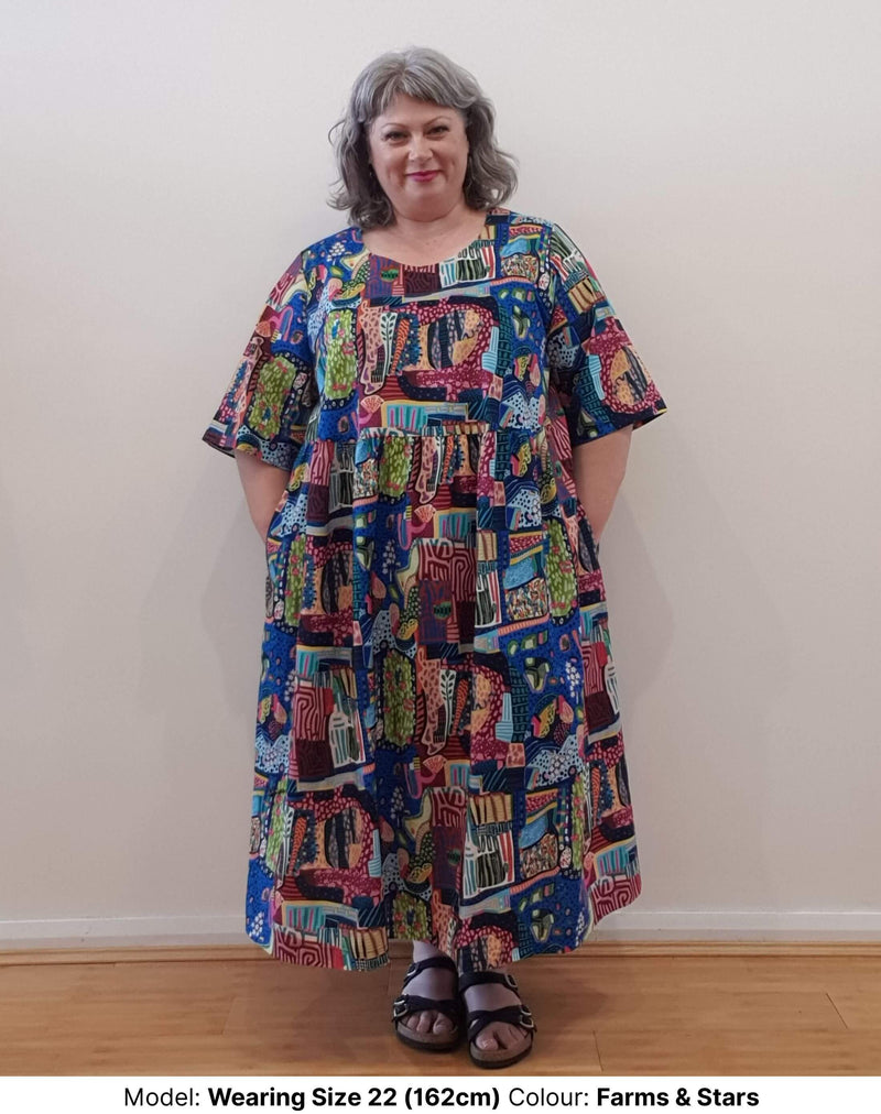 Farms and Stars Miss Moresby Print Plus Size dress in cotton