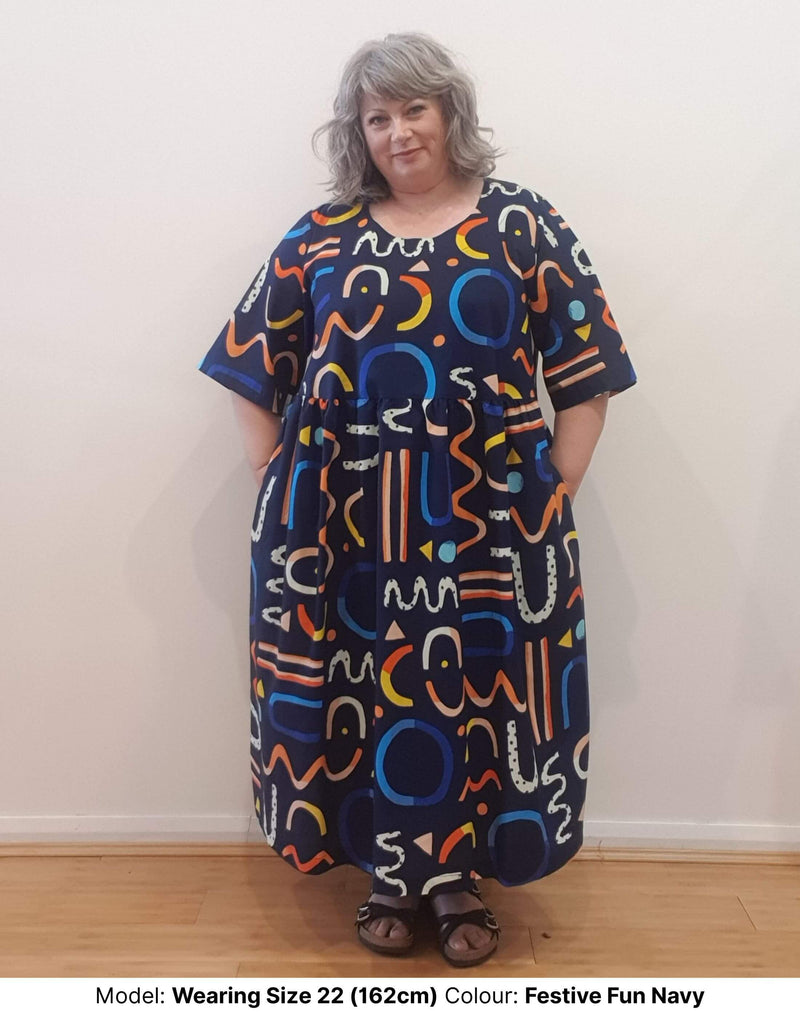 Chasing Springtime Pure Cotton Plus Size Dress Made in Ethically in Australia Model is wearing size 22 and is 162 cm tall